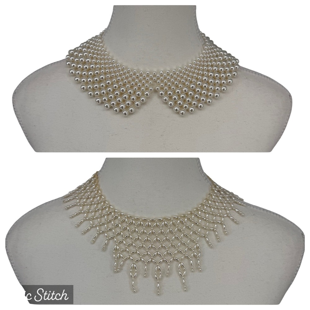 Set of 2 Vintage Beaded Pearl‎ Collar Necklaces Clasp Closure Victorian Timeless